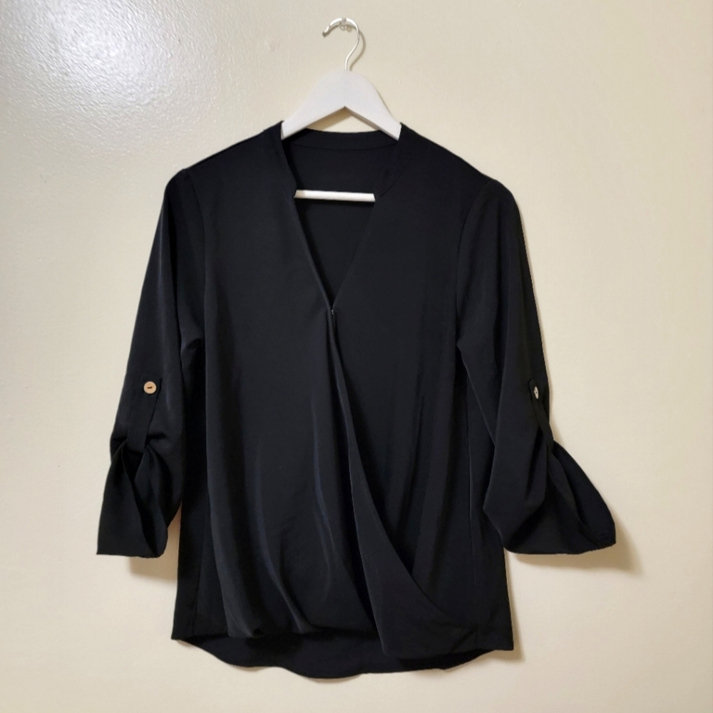 No Label Black Surplice Blouse